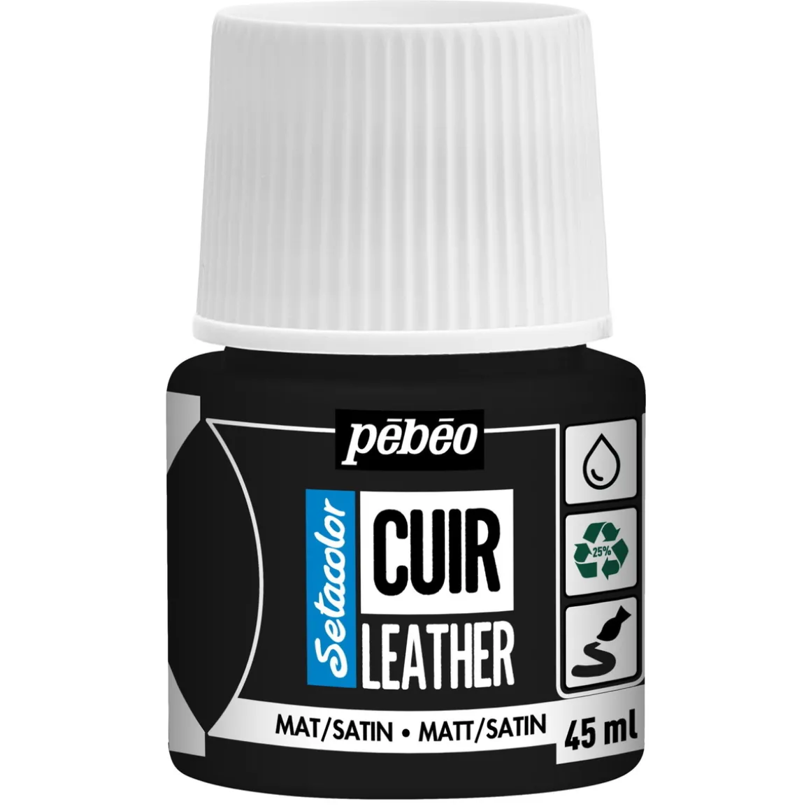 Pebeo Cuir Leather 45 ml lærfarge, farger også PU-lær – svart, matt satengfinish