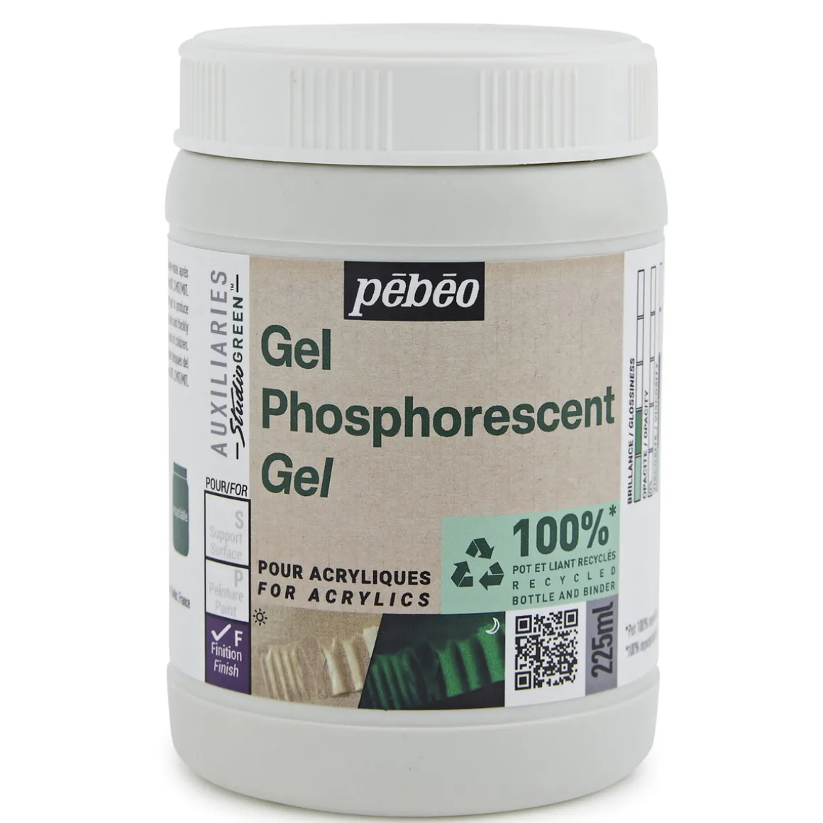Pebeo phosphorescent gel 225 ml – fosforescerende selvlysende gel til maling
