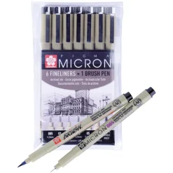 Pigma Micron sett 6+1 Black