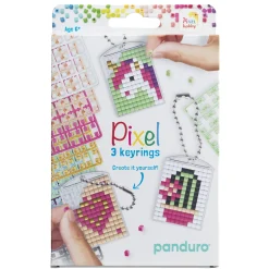 Pikselhobby Kit Cute – 3 nøkkelringer à 30×40 mm, 8 pikselplater og mønsterhefte