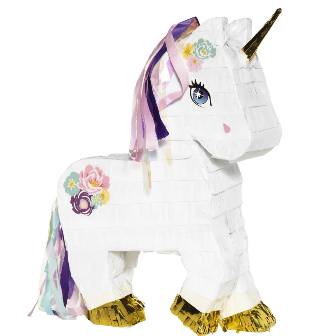Pinata Unicorn, enhjørning med en mengde detaljer og gullmetallic – 32×45×10 cm