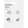 Pins, badges, 4 gullfargede og rosa små minibrosjer med havpreg