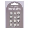 Pins, badges, 12 stk. herlig sølvfargede og gnistrende små minibrosjer med diameter 10–12 mm