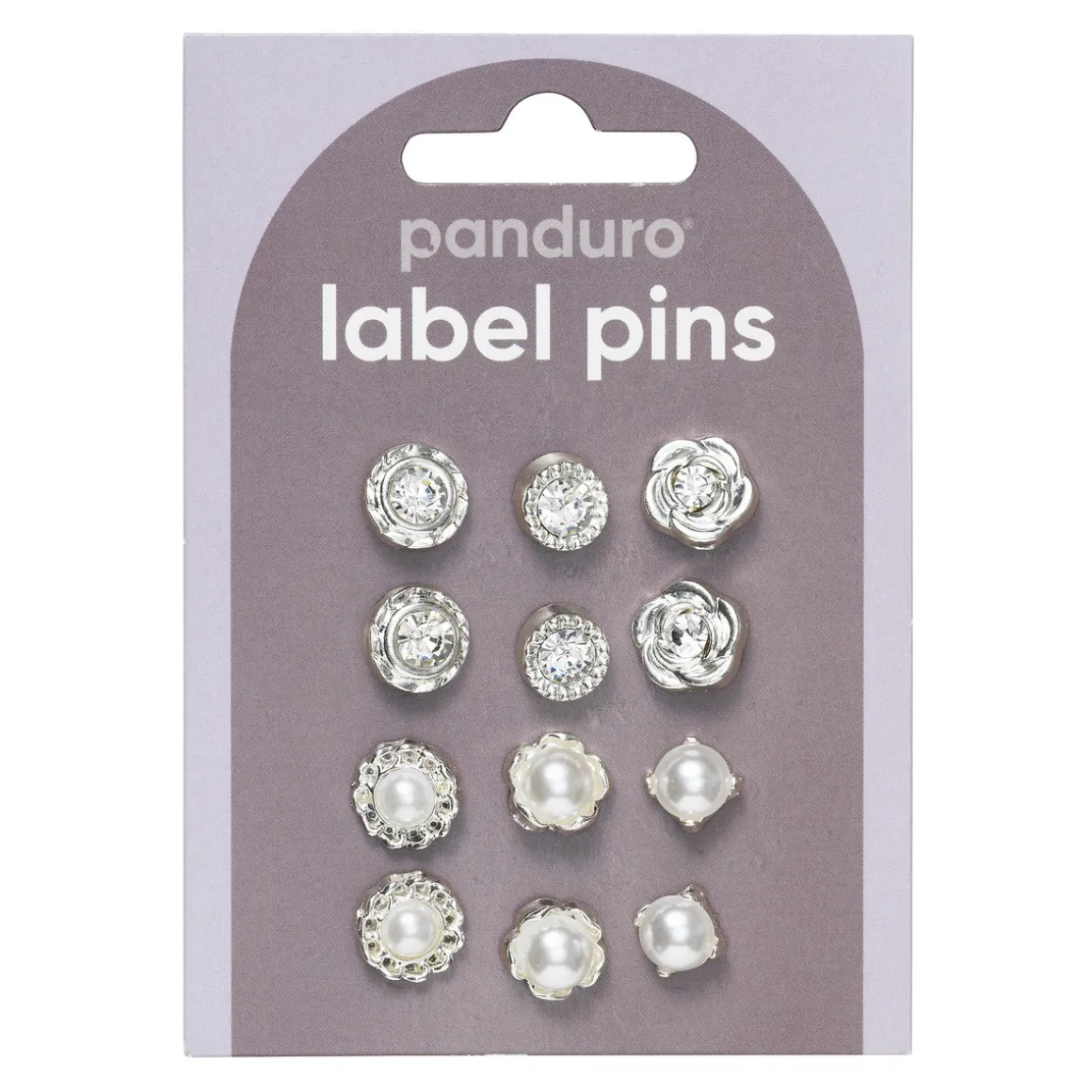 Pins, badges, 12 stk. herlig sølvfargede og gnistrende små minibrosjer med diameter 10–12 mm