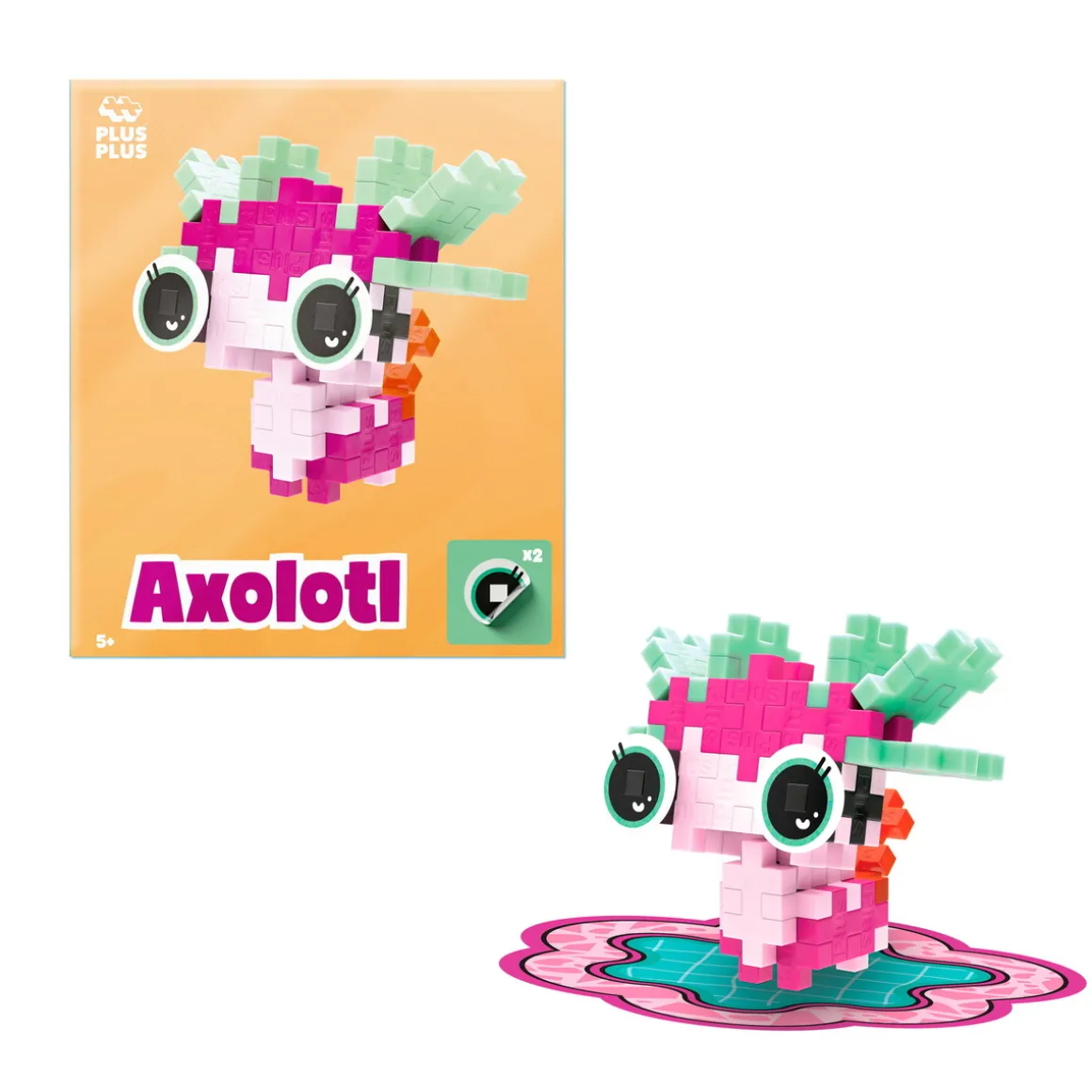 Plus-Plus Pets Adoring Axolotl, sett med 39 deler som blir en rosa axolotl!