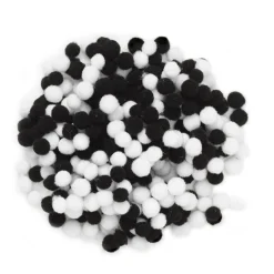 Pom Pom miks svarte og hvite mini, Ø5–7 mm, 400 stk.