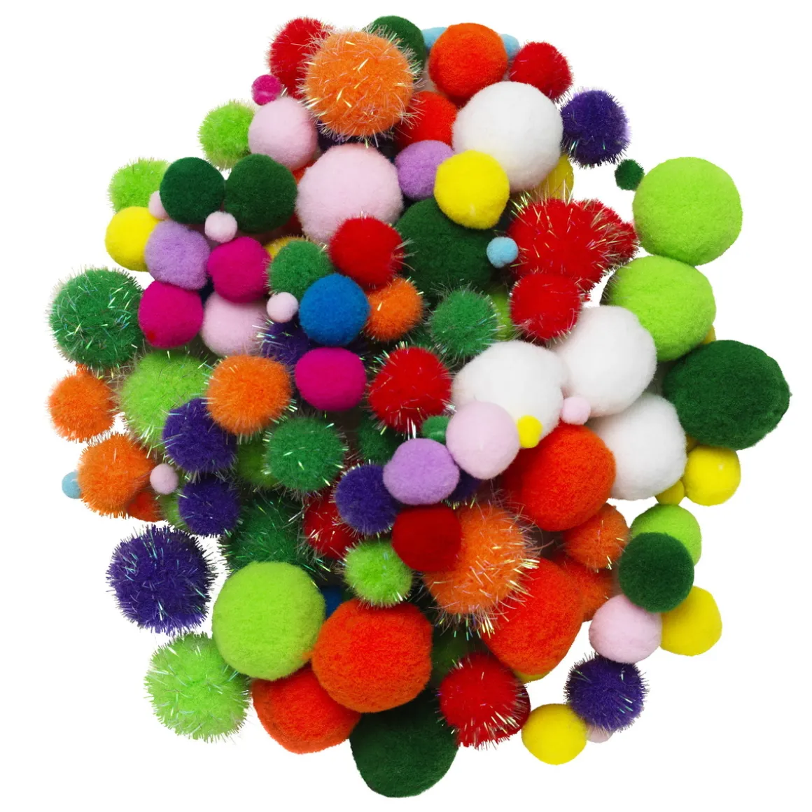 Pom Pom mix 150 stk. basisfarger – en mengde fine, fluffy pomponger!