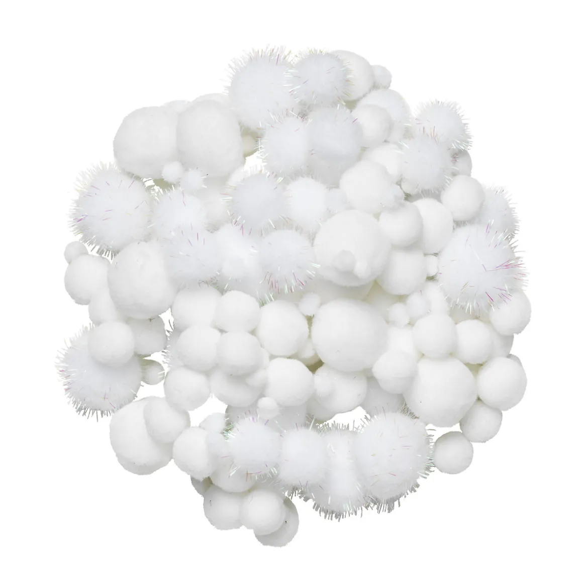 Pom Pom mix 150 stk. hvite – en mengde fine, fluffy pomponger!