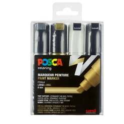 Posca PC-8K 4-pakning – sølv / gull / svart / hvit