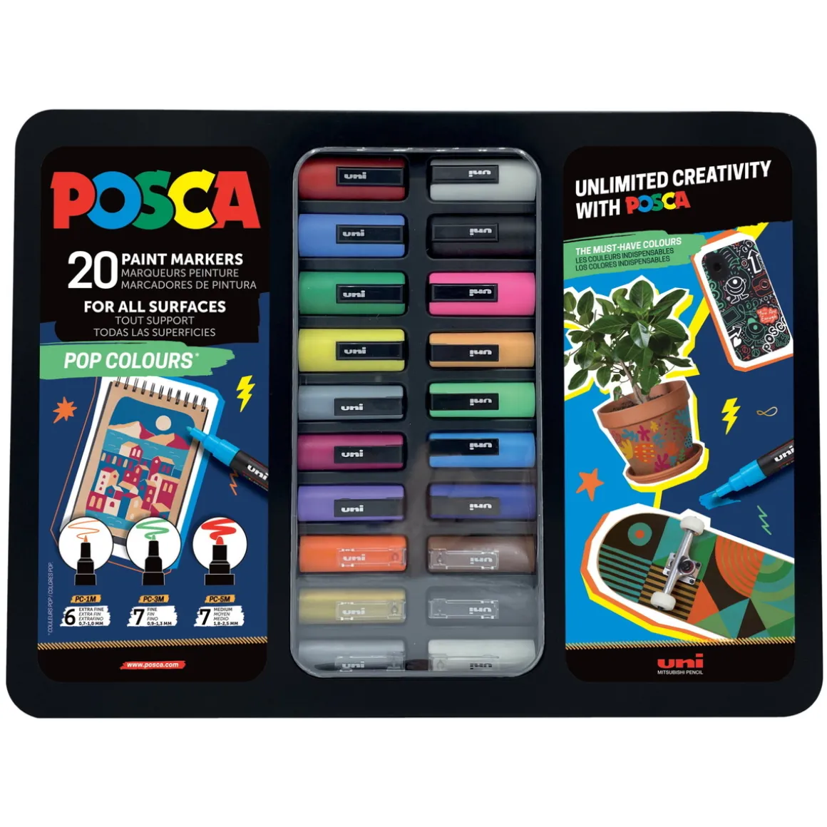 Posca Pop Colours Tin – 20 fine Posca-penner i en metallboks