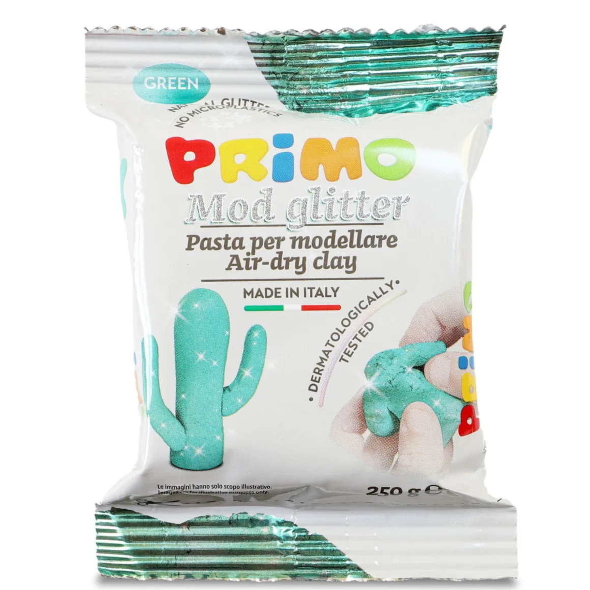 Primo lufttørkende leire med glitter, grønn 250 g