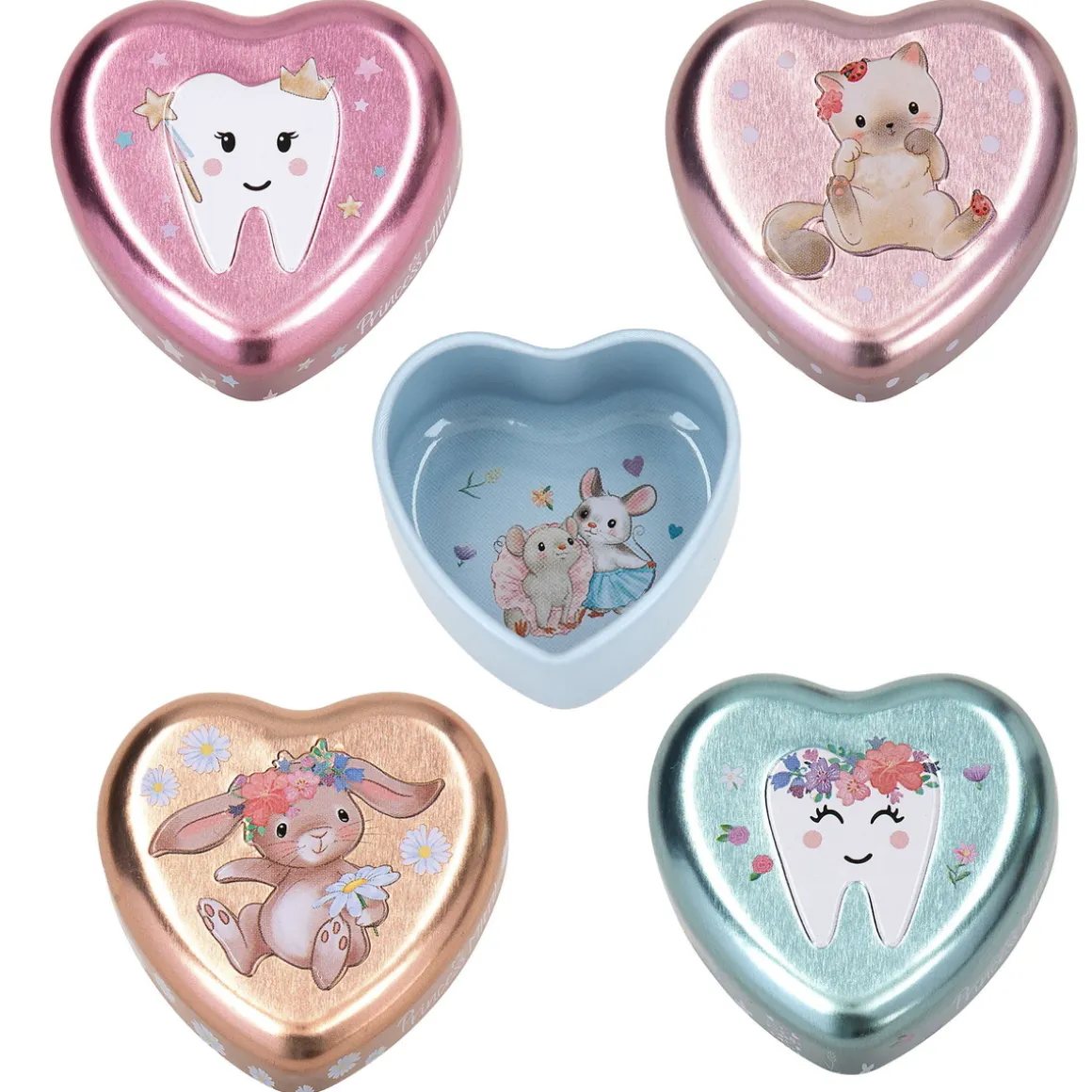 Princess Mimi melketanneske, liten hjerteformet eske for småting, 4,8×4,9 cm. Pris per stykk, selges assortert på nett