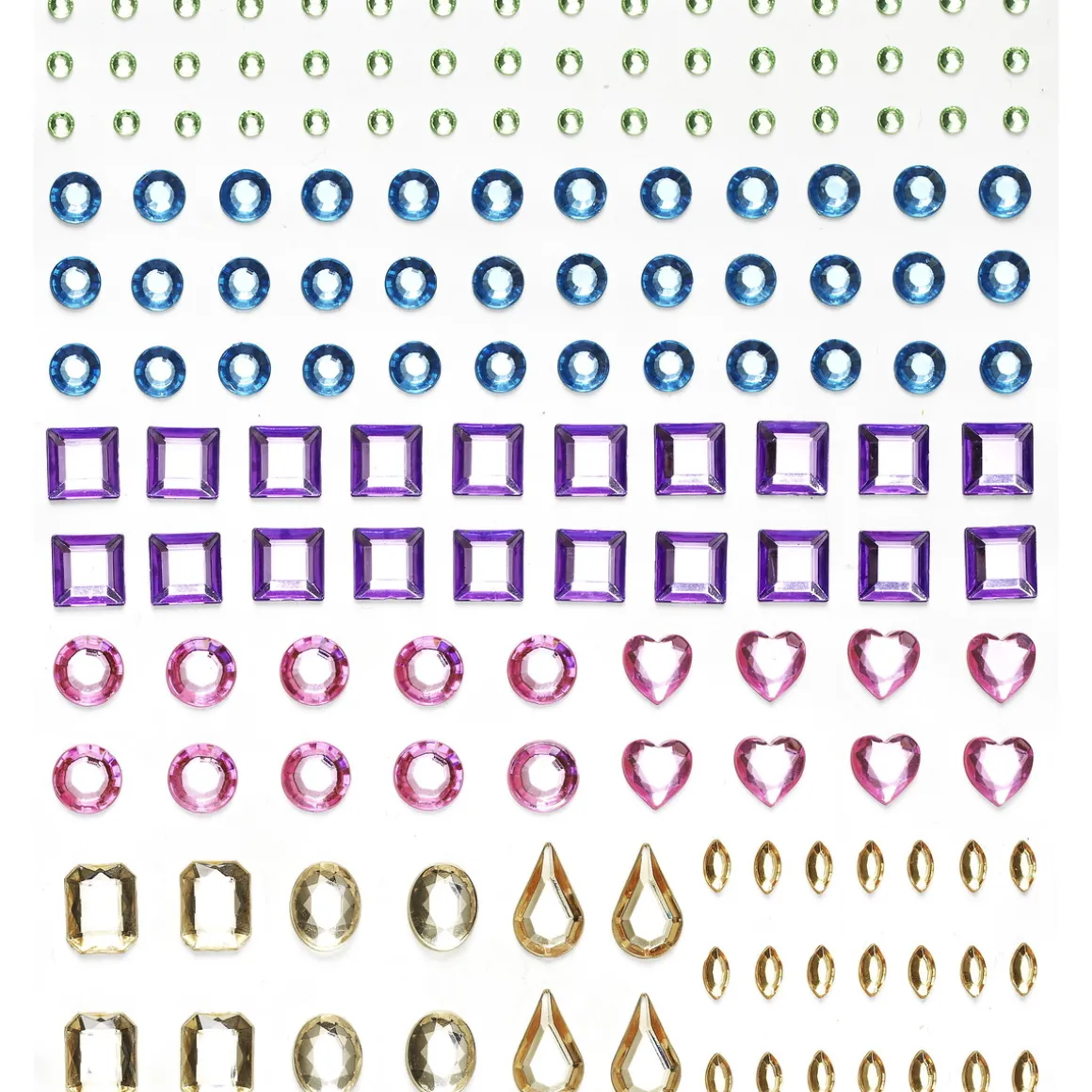 Rhinestone stickers former pastell – 304 perleklistremerker med forskjellige former. L 2–12 mm