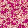 Rocaillesperle 9/0 miks rosa, cerise og glass, 30 gram glassperler med diameter 2,4–2,8 mm