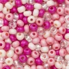 Rocaillesperle 6/0 miks rosa, cerise og glass, 30 gram glassperler med diameter 3,7–4,3 mm
