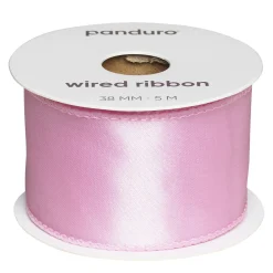 Rosa satengbånd med stålkant – 38 mm bredt og 5 meter langt