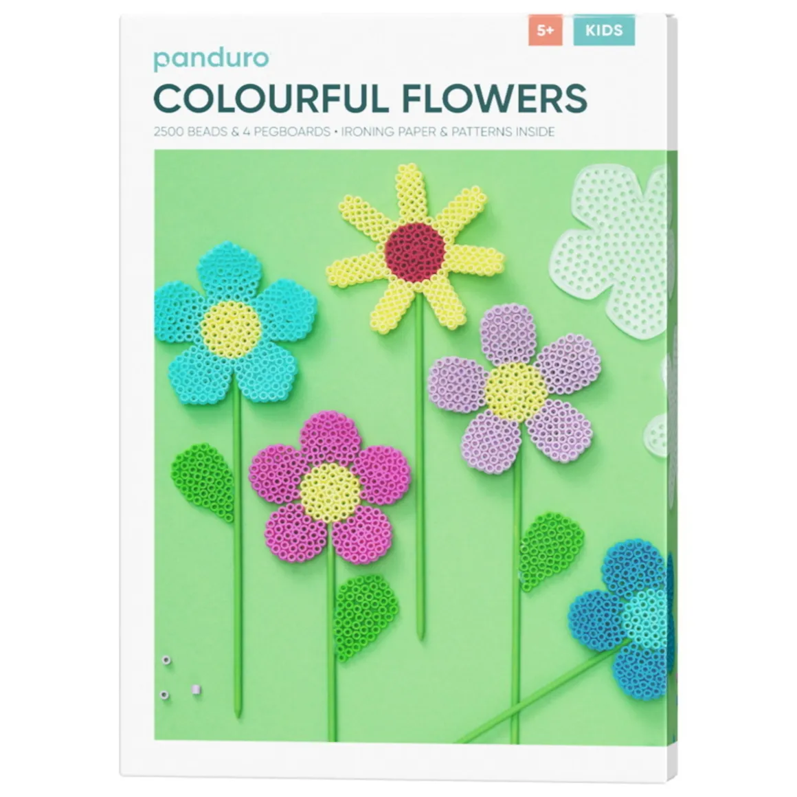 Rørperler Midi kit Enkle perleblomster, 2500 perler med diameter 5 mm, blomsterpinner og 4 perleplater