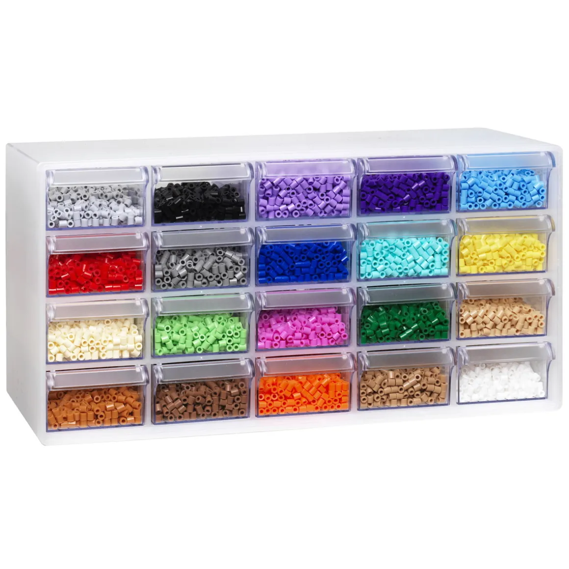 Rørperler Midi 20 000 stk. perler med diameter 5 mm, 20 regnbueglade farger i vår klassiske perlekommode
