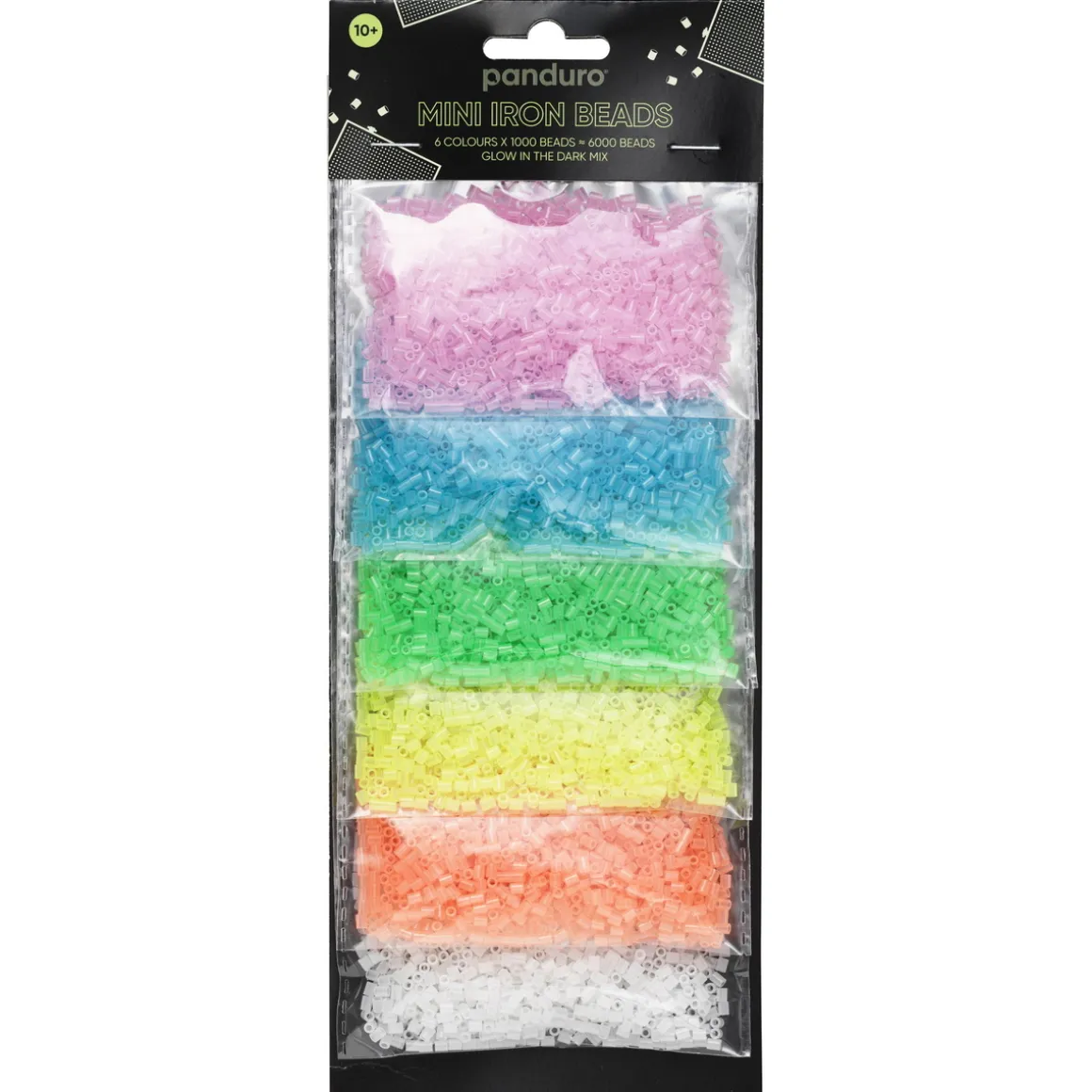 Rørperler Mini Glow In The Dark Mix – 6000 selvlysende miniperler med diameter 2,5 mm