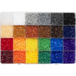 Rørperler Mini storpakning Basic – 12 000 Mini-perler i 24 basisfarger. Perlene har en diameter på 2,5 mm