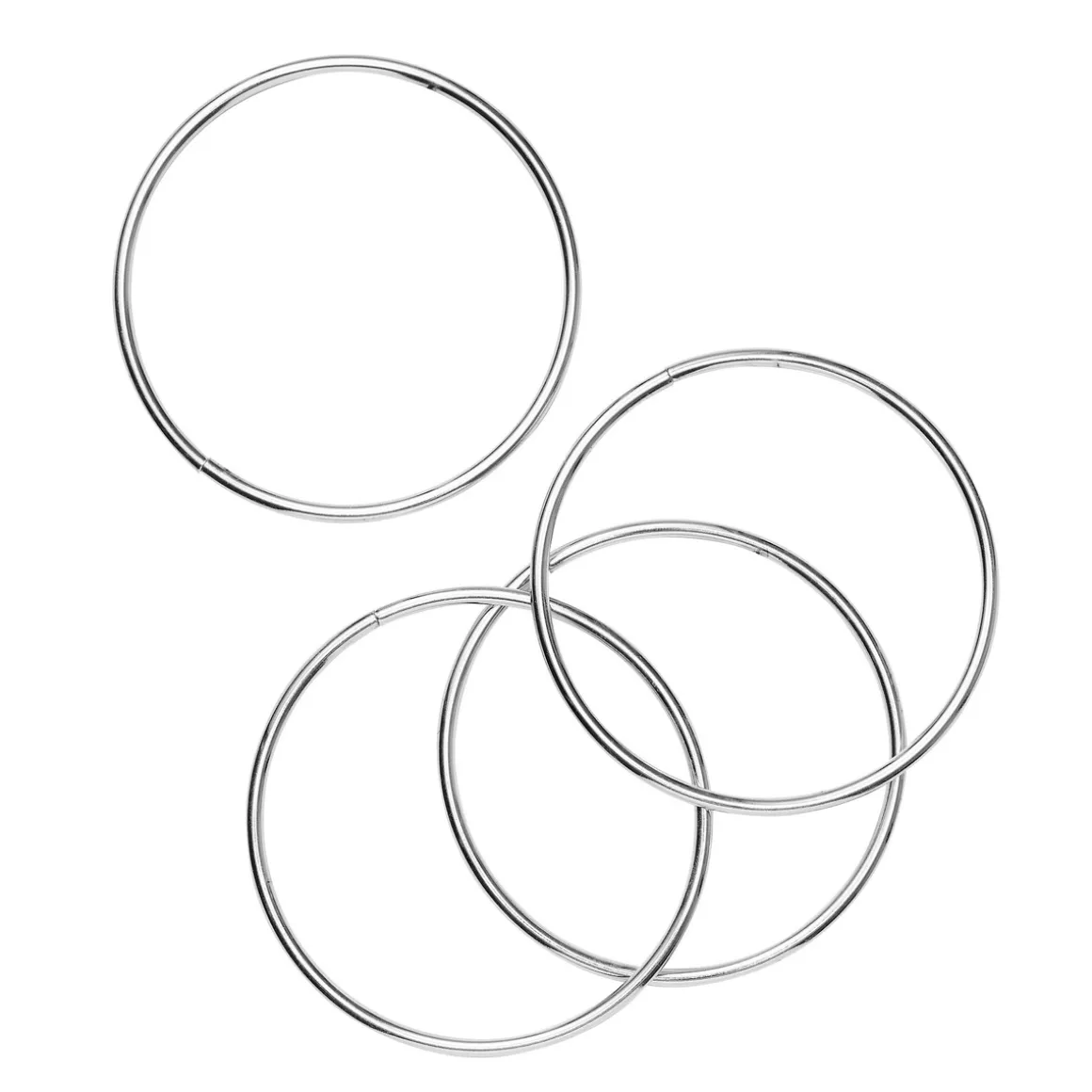 Runde sirkelformede metallringer, sølvfargede. 4 stk. Ø10 cm