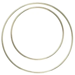 Runde sirkelformede metallskrog, gullfargede. 2 stk. Ø15 / Ø20 cm