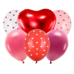 Seks ballonger til valentinsdagen! 5 lateksballonger à Ø30 cm, 1 folieballong à Ø50 cm