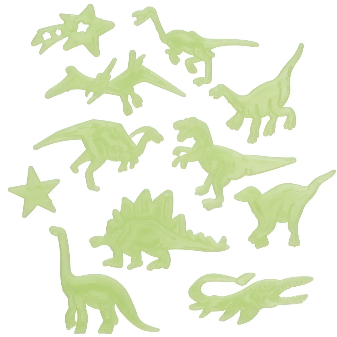 Selvlysende glow in the dark-figurer, 25 stk. Dinosaurer + 24 limputer