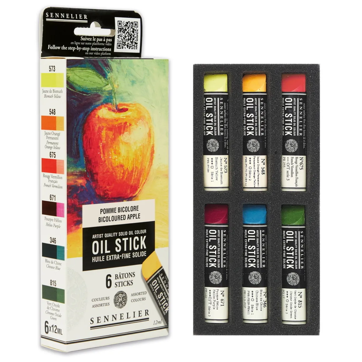 Sennelier Oil Stick Mini Bicoloured Apple, 6-pakning oljekritt à 12 ml