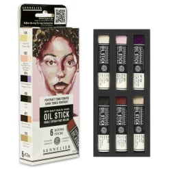 Sennelier Oil Stick Mini Dark Tones Portrait, 6-pakning oljekritt à 12 ml