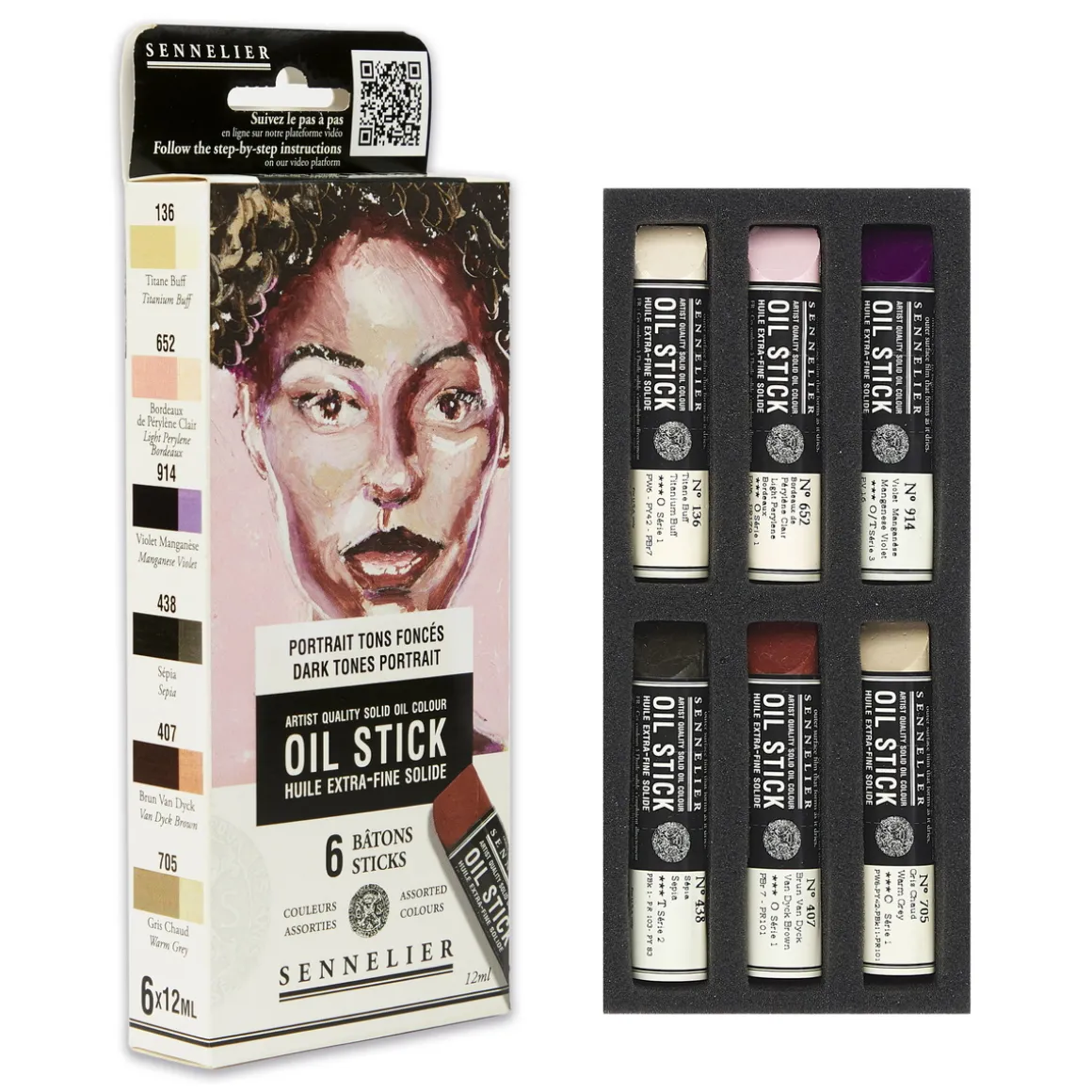 Sennelier Oil Stick Mini Dark Tones Portrait, 6-pakning oljekritt à 12 ml