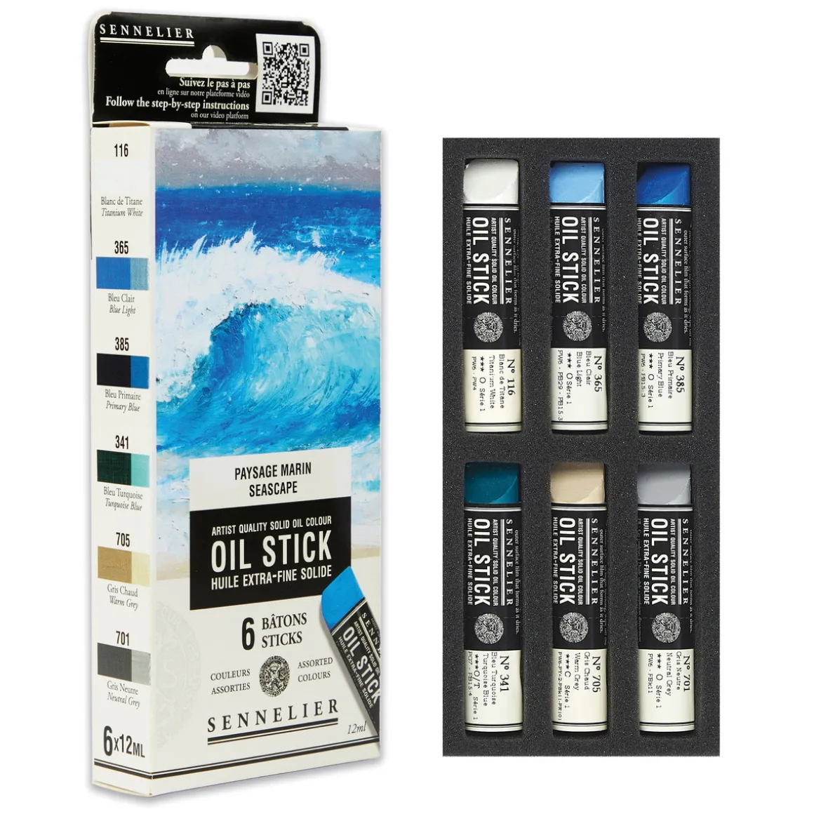 Sennelier Oil Stick Mini Seascape, 6‑pakning oljekritt à 12 ml
