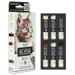 Sennelier Oil Stick Mini Tabby Cat, 6-pakning oljekritt à 12 ml