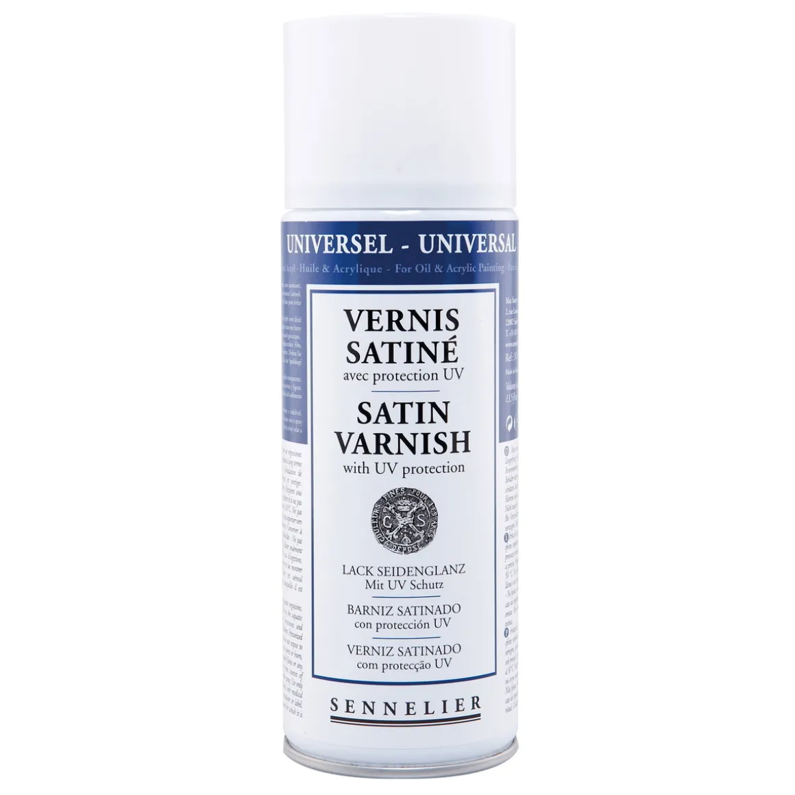 Sennelier Spray Universal Anti-UV Varnish Satin 375 ml, beskyttende lakk for oljemaling og akrylmaling