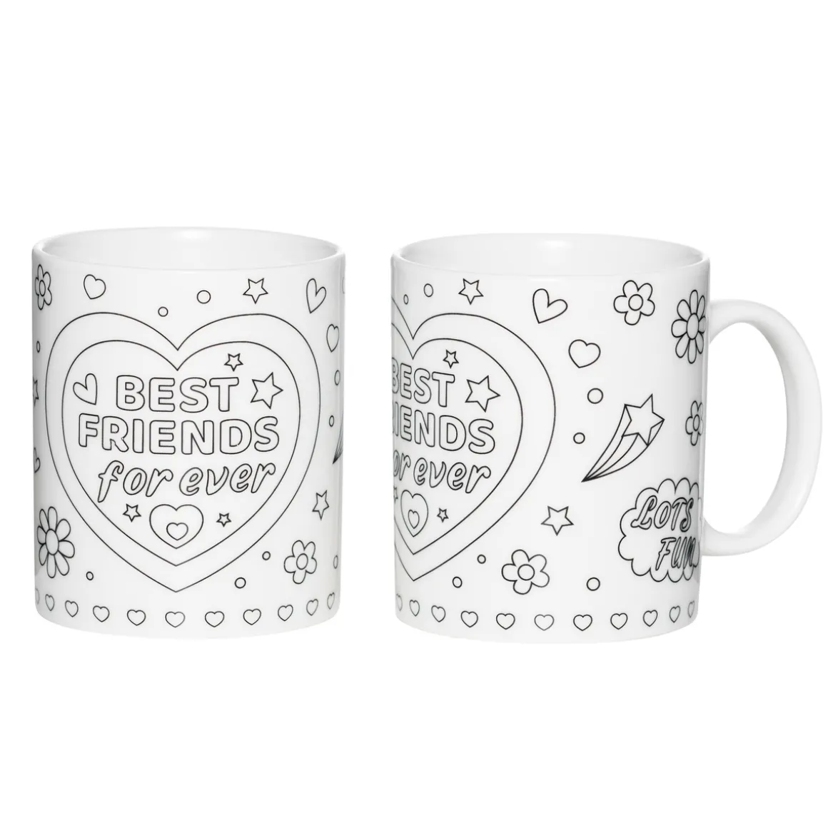Sett med 2 stk. umalte krus – BFF = Best friends forever!