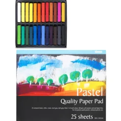 Sett med 24 tørrpastellkritt og pastellblokk 30×24 cm med 25 ark