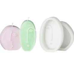 Silikonform til å støpe lys – to ansikter – høyde 7,5 / 9,5 cm, dybde ca. 2 cm