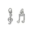 2 sølvfargede anheng / charms G-nøkkel 5×15 mm, note med strass 7,4×14 mm