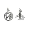 2 sølvfargede anheng / charms jordklode Ø12 mm, fly 13×15 mm
