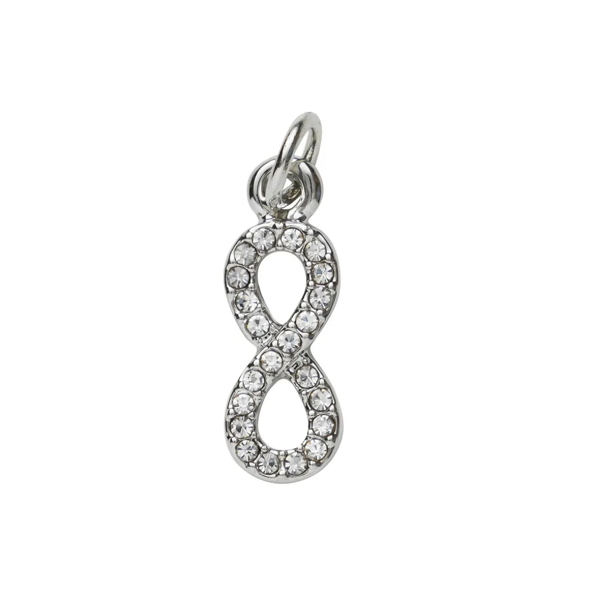 Sølvfarget anheng / charm evighetstegn / infinity strass 6×17 mm