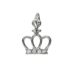 Sølvfarget anheng / charm prinsessekrone med strass 12,3×15 mm