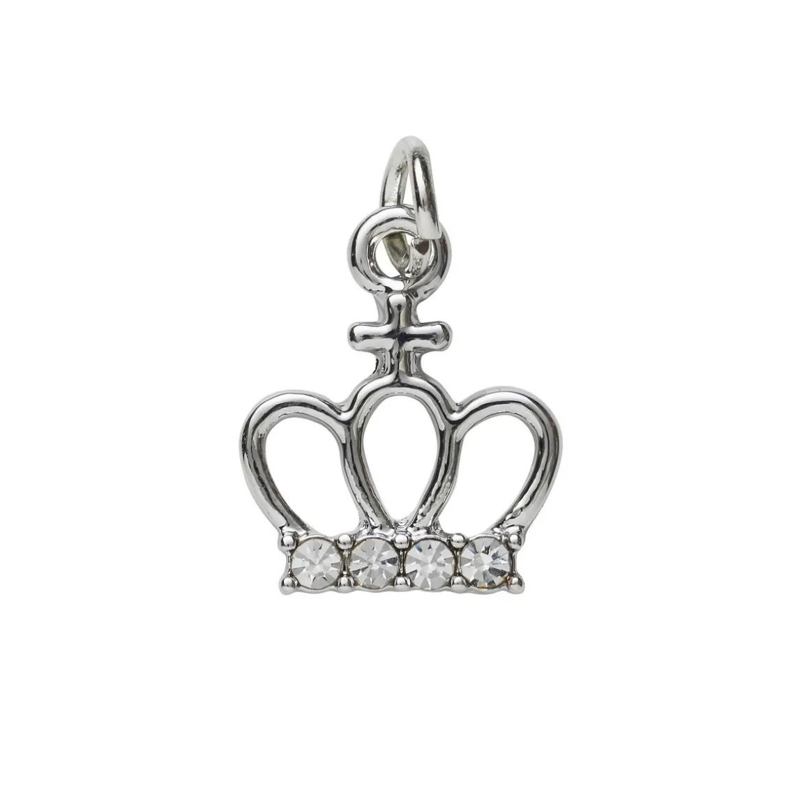 Sølvfarget anheng / charm prinsessekrone med strass 12,3×15 mm