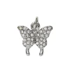Sølvfarget anheng / charm sommerfugl med strass 14×14 mm