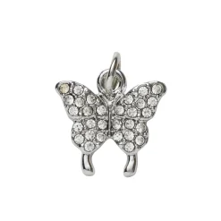 Sølvfarget anheng / charm sommerfugl med strass 14×14 mm