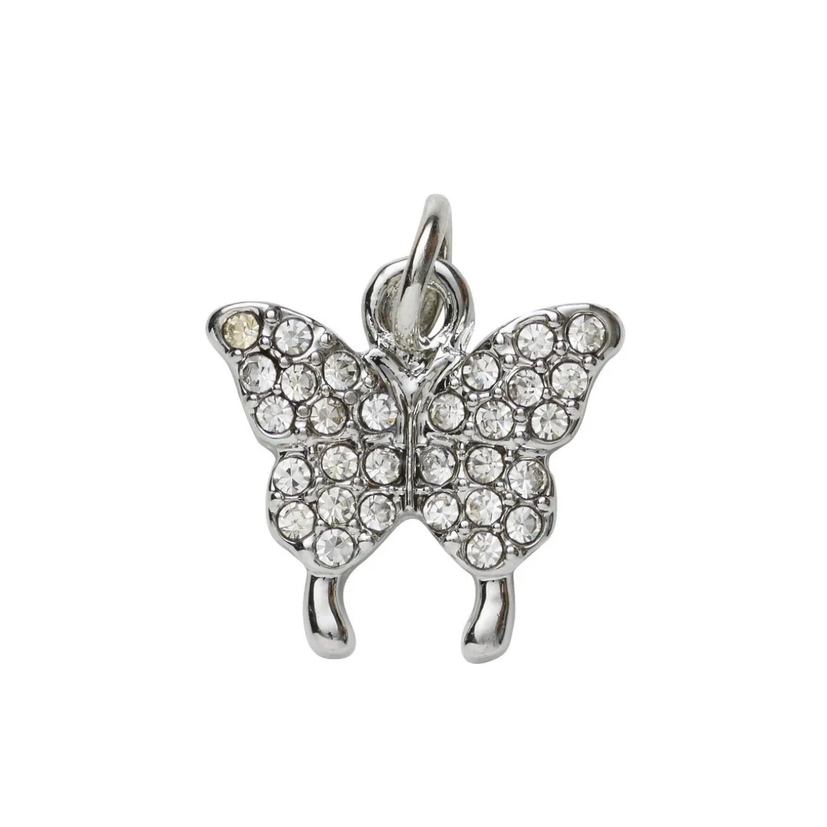 Sølvfarget anheng / charm sommerfugl med strass 14×14 mm