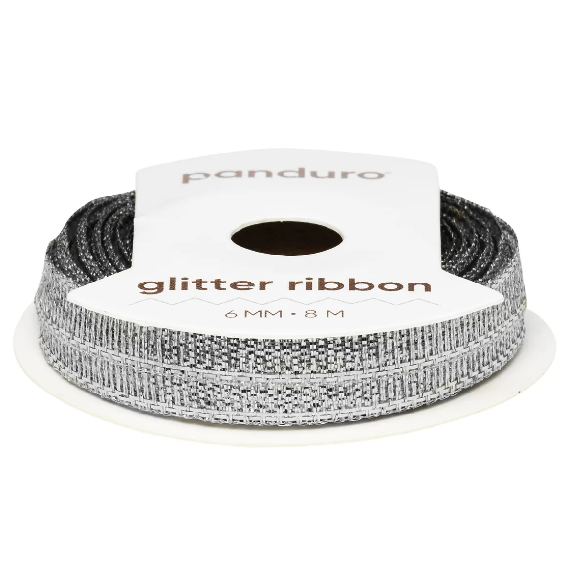 Sølvfarget glitterbånd – 6 mm bredt og 8 meter langt
