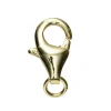 Smykkelås karabin med motring, lengde 11 mm – messing belagt med 9 karat gull, 1 stk.
