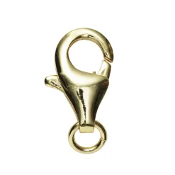 Smykkelås karabin med motring, lengde 11 mm – messing belagt med 9 karat gull, 1 stk.