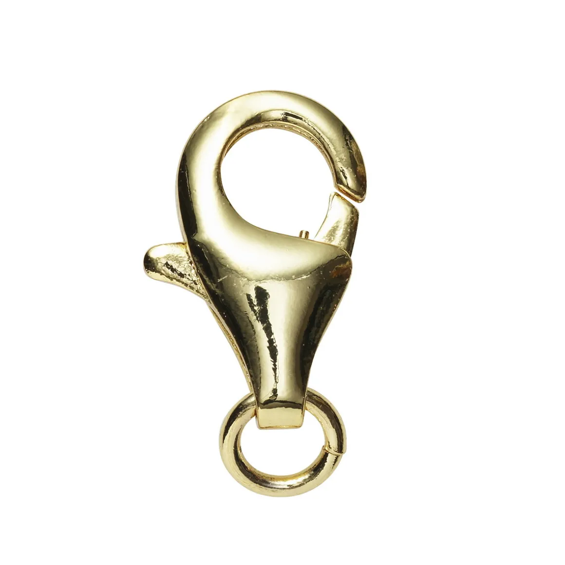 Smykkelås karabin med motring, lengde 11 mm – messing belagt med 9 karat gull, 1 stk.
