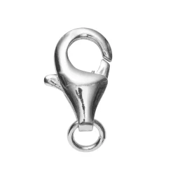 Smykkelås karabin med motring, lengde 11 mm – messing belagt med 925 sterlingsølv, 1 stk.